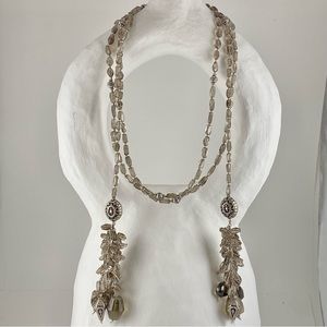 New Smoky Quartz Sterling Silver Long Strand and Tasseled Lariat Necklace